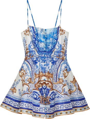 Corset Fit & Flare Linen & Silk Minidress