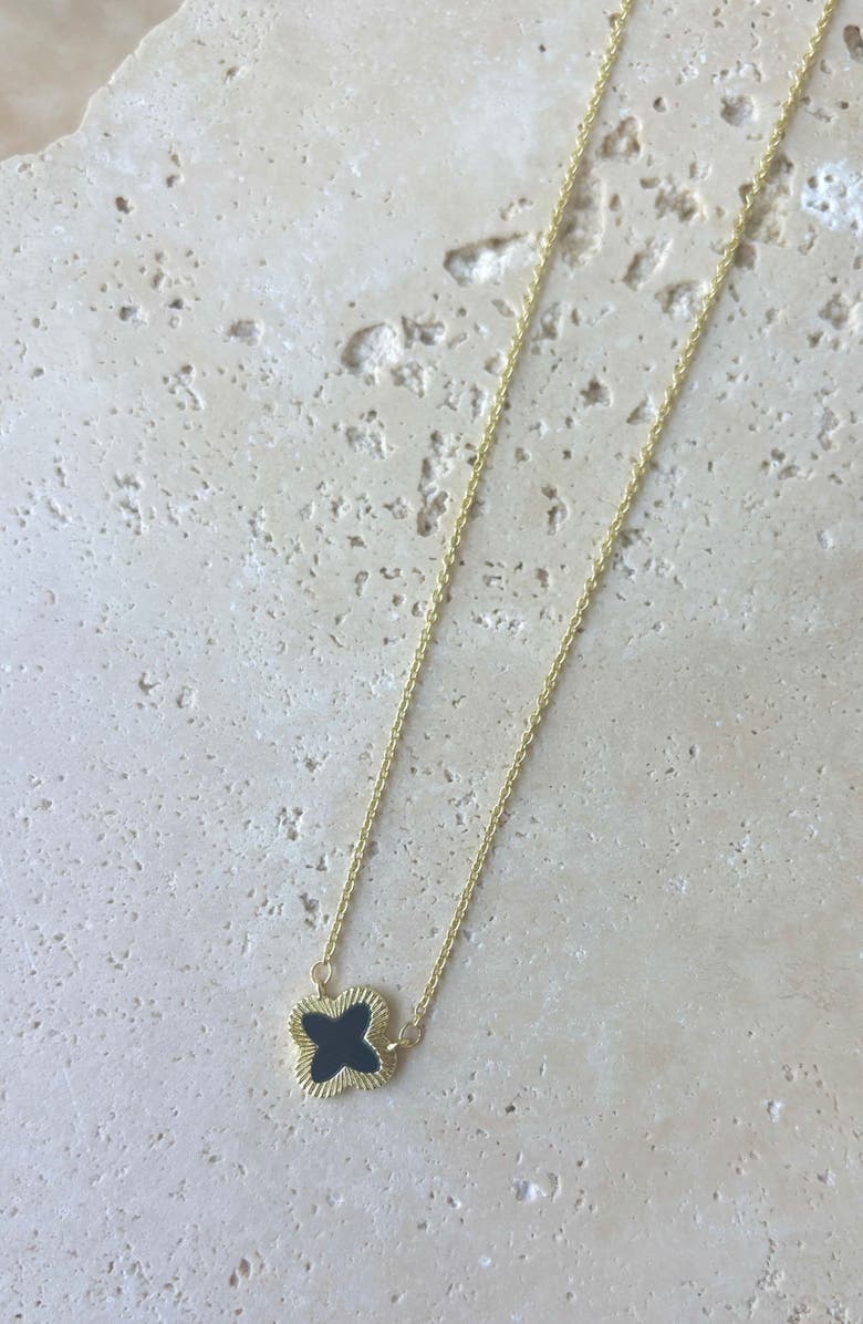 Adornia Black Inlay Clover Clover Pendant Necklace & Stud Earrings, Alternate, color, Black/ Gold