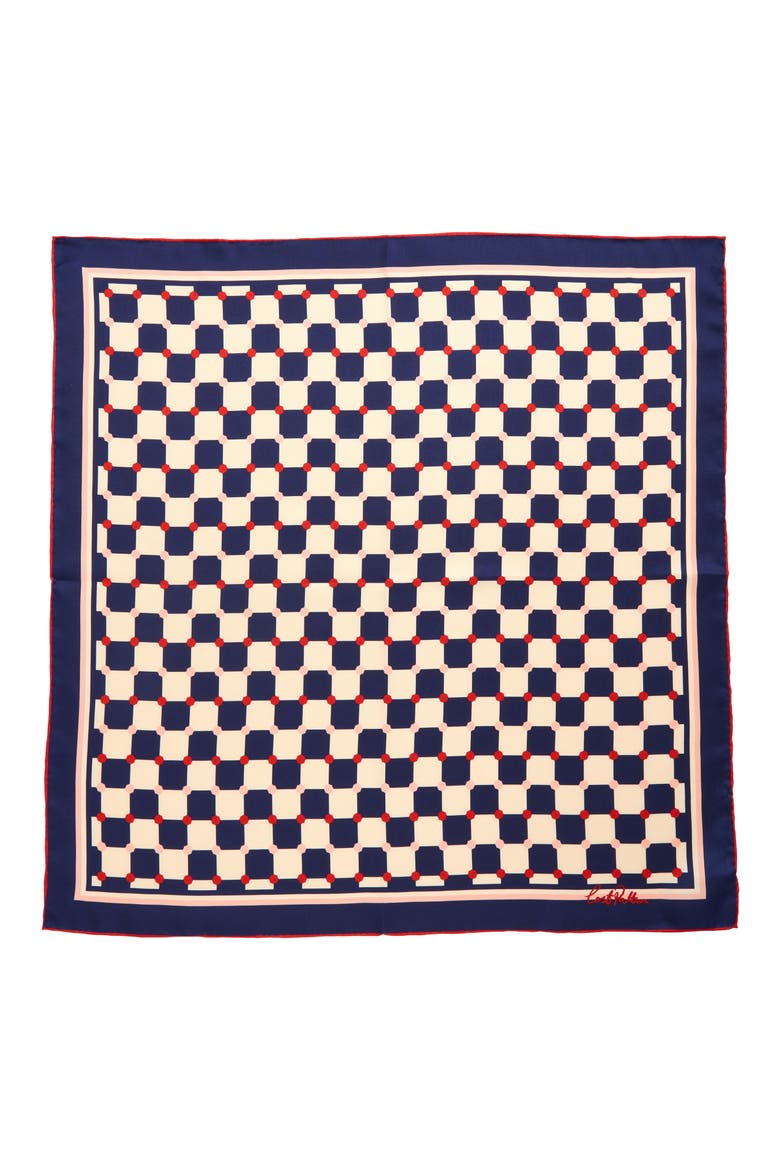 Checkerboard Silk Square Bandana, Main, color, BLUE