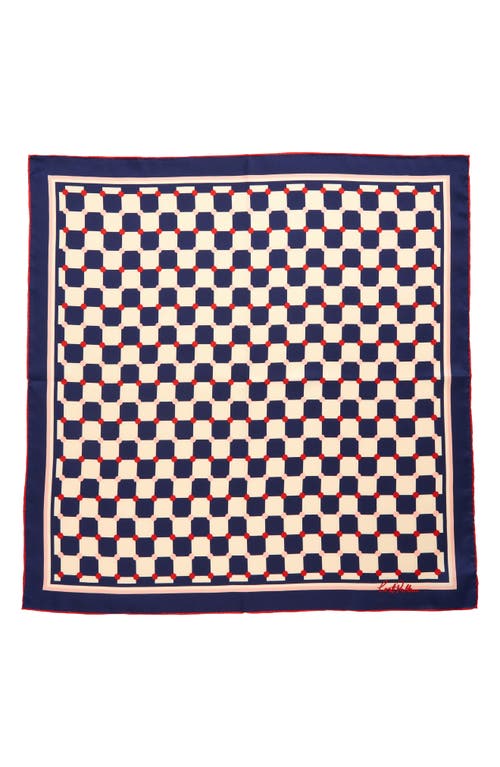 Lost Pattern Checkerboard Silk Square Bandana In Blue