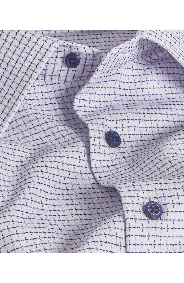 David Donahue Trim Fit Dobby Dot Cotton Dress Shirt, Alternate, color, White/ Navy