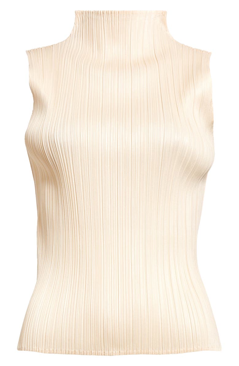 Pleats Please Issey Miyake Sleeveless Semisheer Funnel Neck Plissé Satin Blouse, Main, color,