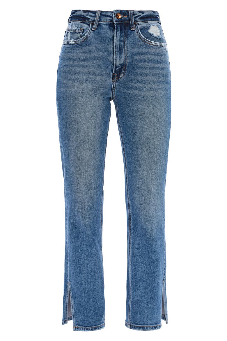 Split Hem Straight Leg Jeans, Alternate, color, BLUE TEARS