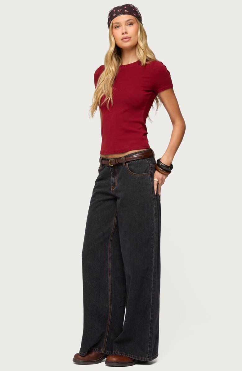 EDIKTED Contrast Stitch Low Rise Wide Leg Jeans, Alternate, color, Black-Washed