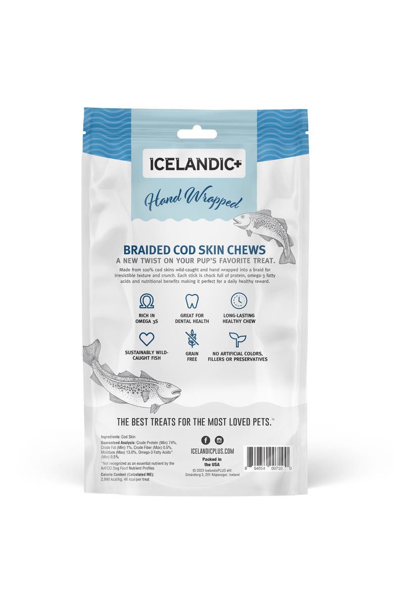 ICELANDIC+ Cod Skin Braids - 5 Pack - Dog Treat Chews, 5.5-7" Sticks Pet Snack, Alternate, color, 