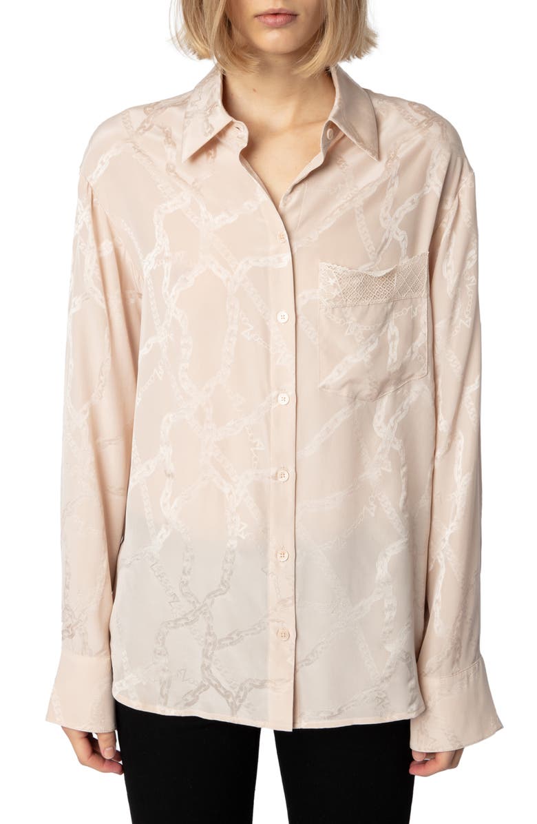 Zadig & Voltaire Morning Chain Jacquard Silk Button-Up Shirt, Main, color,