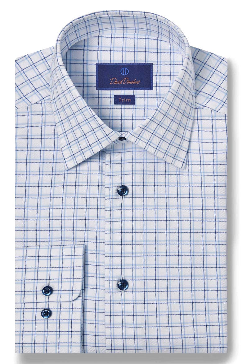 Trim Fit Twill Dobby Check Dress Shirt, Main, color, WHITE/ BLUE