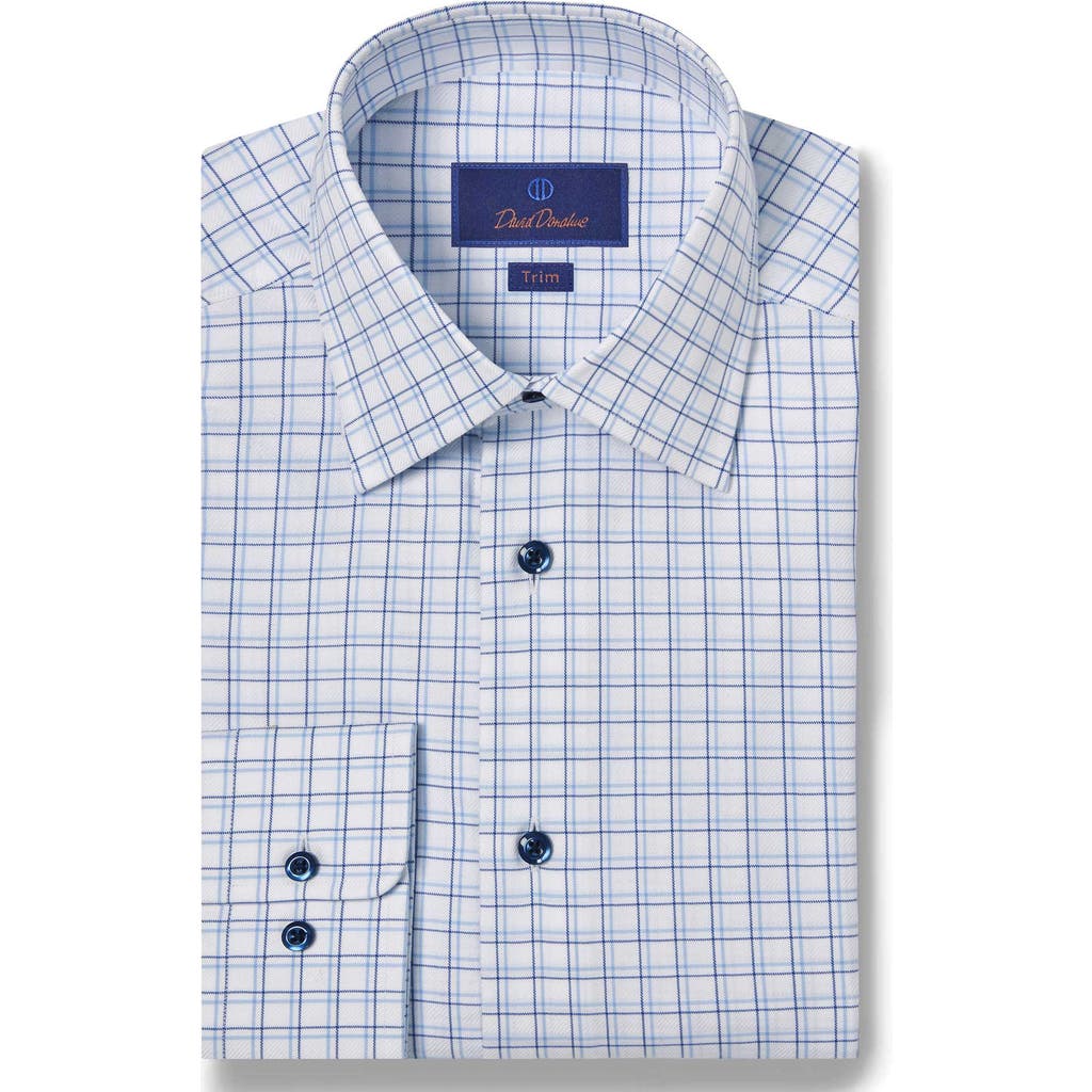 David Donahue Trim Fit Twill Dobby Check Dress Shirt In White/blue