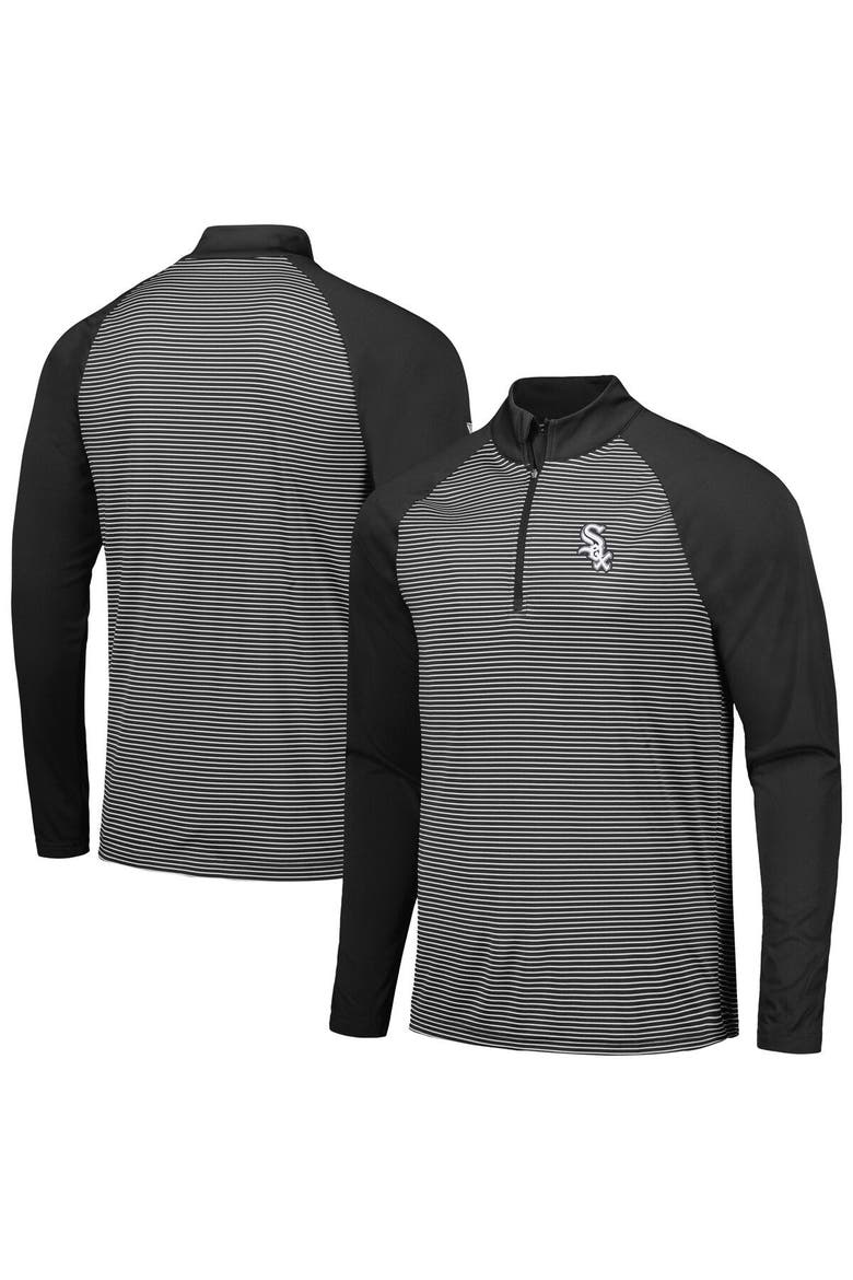 Men's Levelwear Black Chicago White Sox Charter Striped Raglan Quarter-Zip Top, Main, color, Black