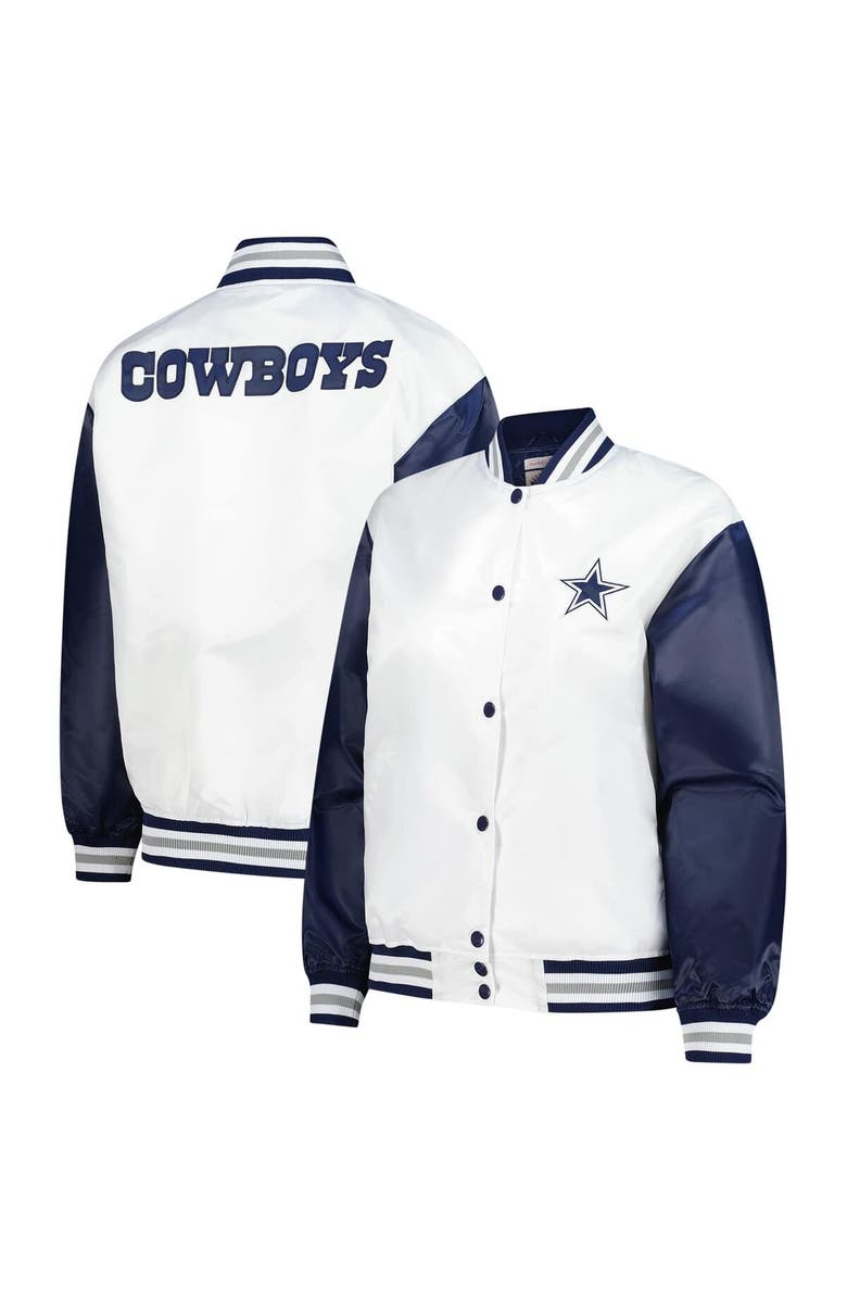 Mitchell & Ness Women's Mitchell & Ness White Dallas Cowboys Plus Size Full-Snap Satin Jacket, Main, color, White