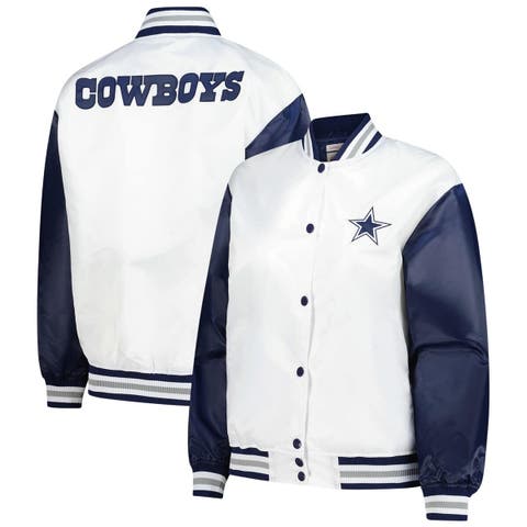 Women's Mitchell & Ness White Dallas Cowboys Plus Size Full-Snap Satin Jacket