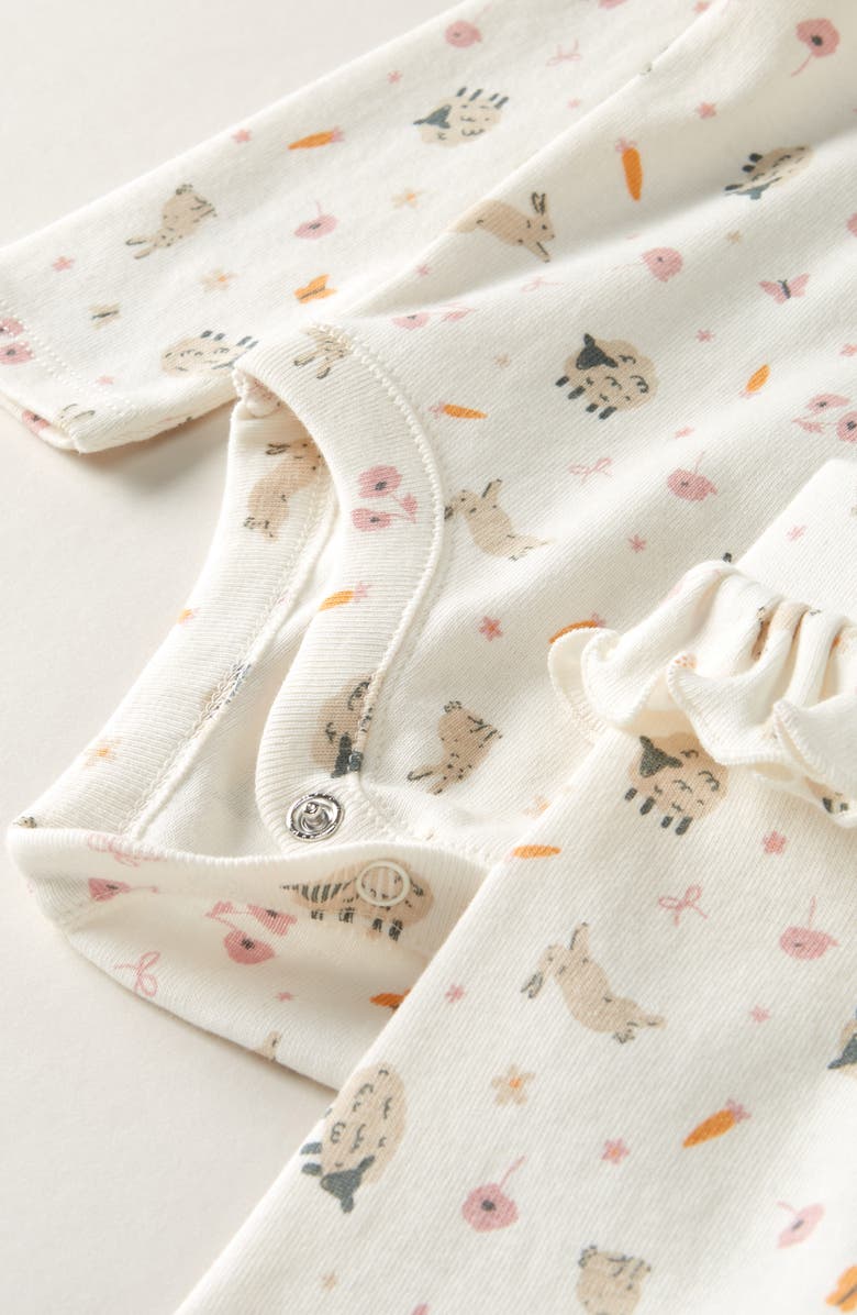 Nordstrom Flutter Bodysuit, Pants & Headband Set, Alternate, color, Ivory Egret Springtime Friends