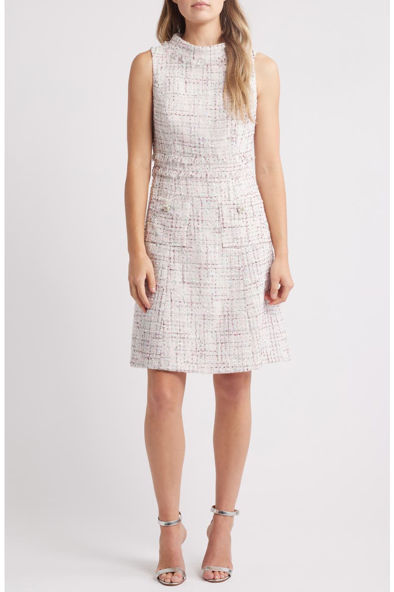 Roll Neck Sleeveless Tweed Dress, Main, color, MINT