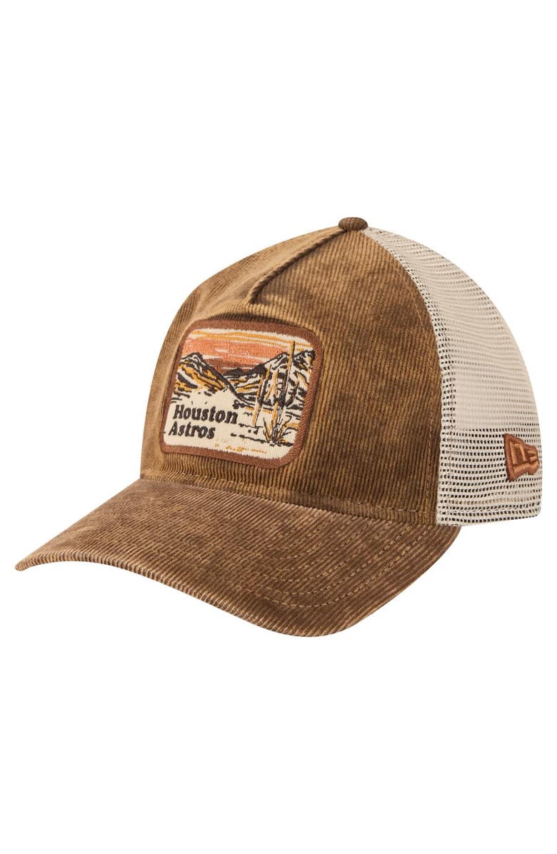 New Era Men's New Era Dark Brown Houston Astros Vintage Landscape 9TWENTY A-Frame Adjustable Trucker Hat, Alternate, color, 