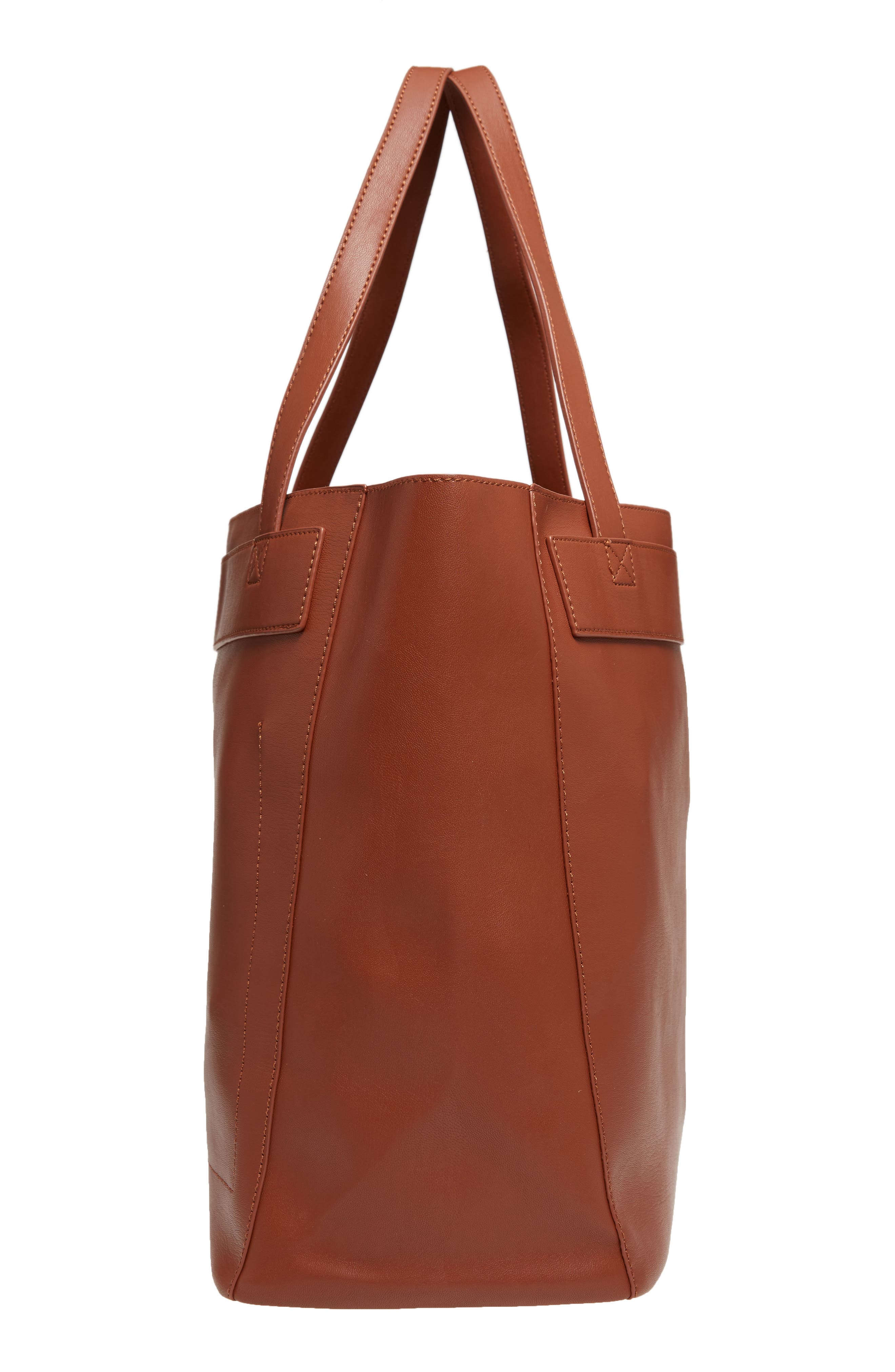 Stitched Faux Leather Tote, Alternate, color, COGNAC