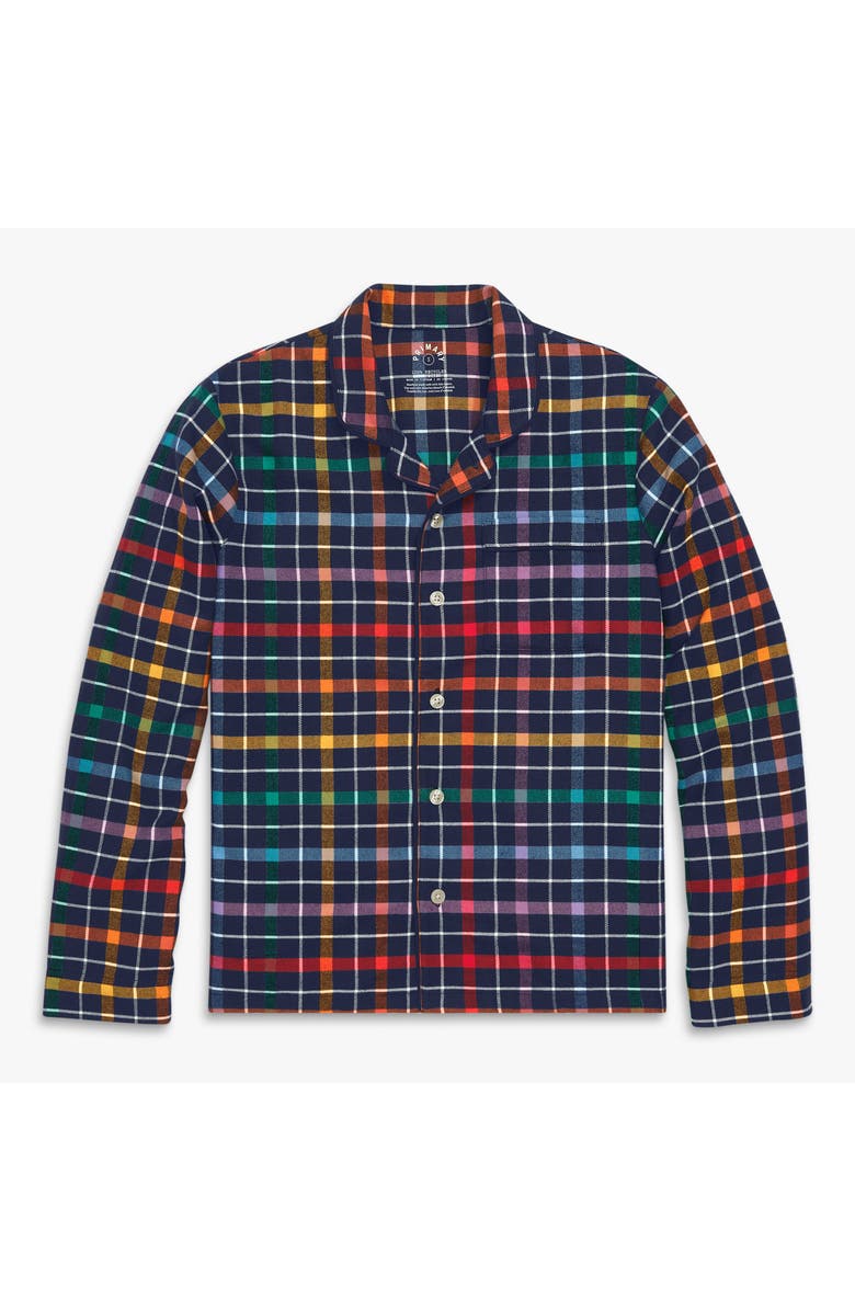 Primary Adult Flannel Holiday Pj Top, Main, color, Navy Rainbow Plaid