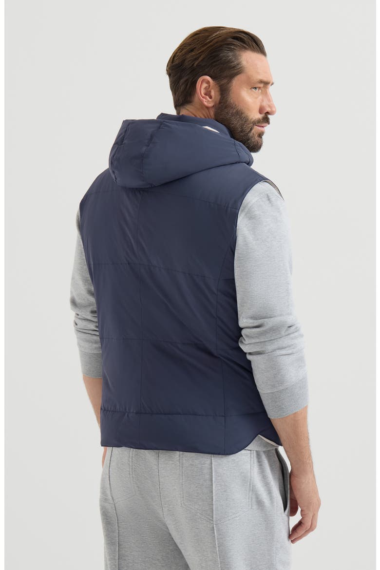 Bonded nylon down vest with detachable hood, Alternate, color, Blue