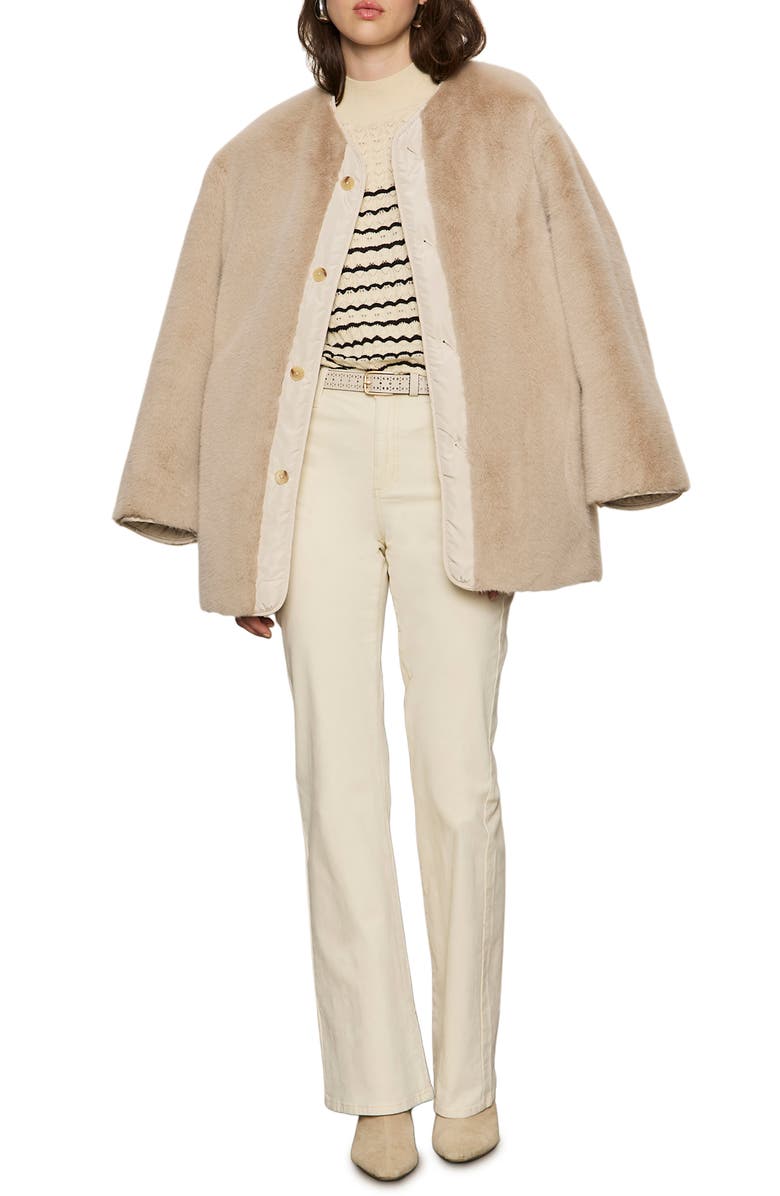 Sanctuary Reversible Collarless Faux Fur Jacket, Alternate, color, Almond White