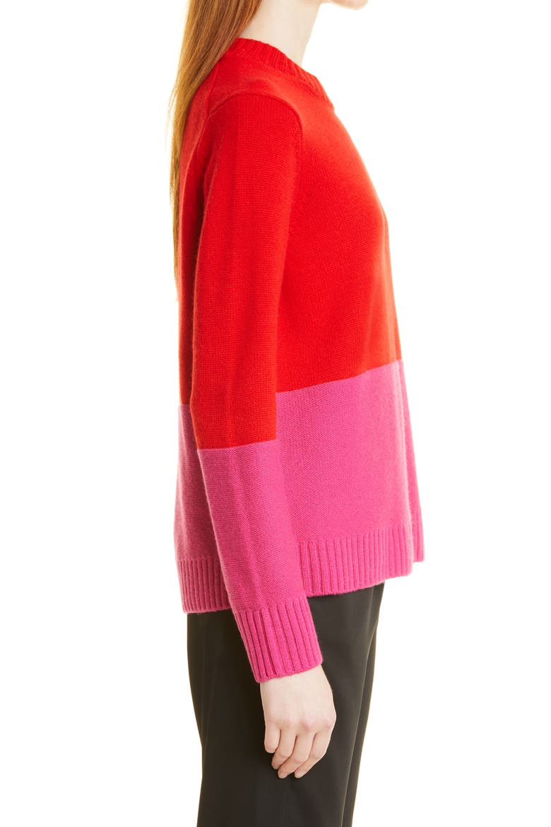Colorblock Wool & Cashmere Sweater, Alternate, color, REAL RED/ SHOCK PINK
