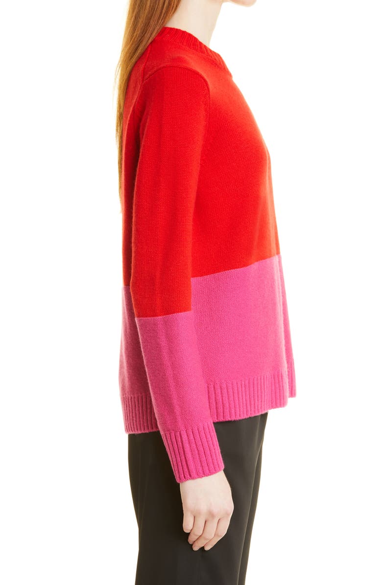 Milly Colorblock Wool & Cashmere Sweater, Alternate, color, Real Red/ Shock Pink