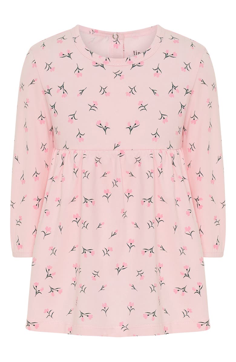 TINY by TINY TRIBE Sweet Flowers Long Sleeve Stretch Cotton Dress, Main, color, Light Pink