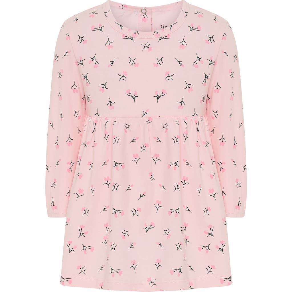 Tiny By Tiny Tribe Sweet Flowers Long Sleeve Stretch Cotton Dress In Pink