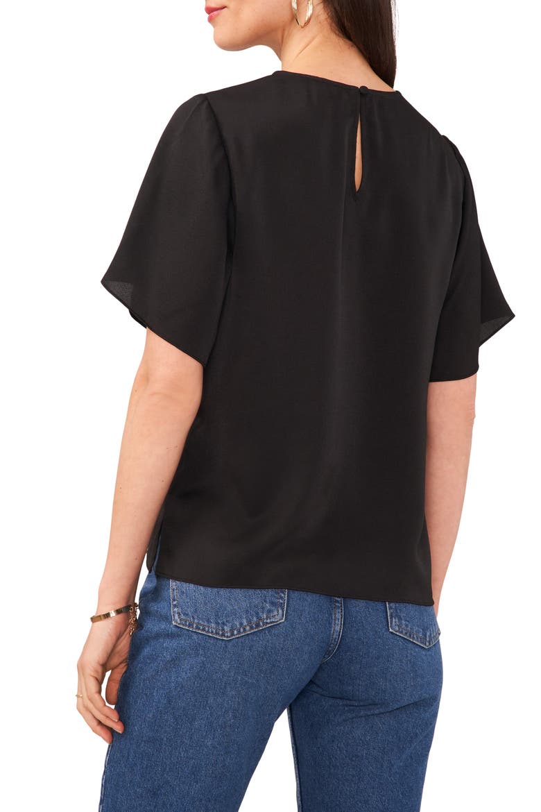 Flutter Sleeve Hammered Satin Blouse, Alternate, color, RICH BLACK