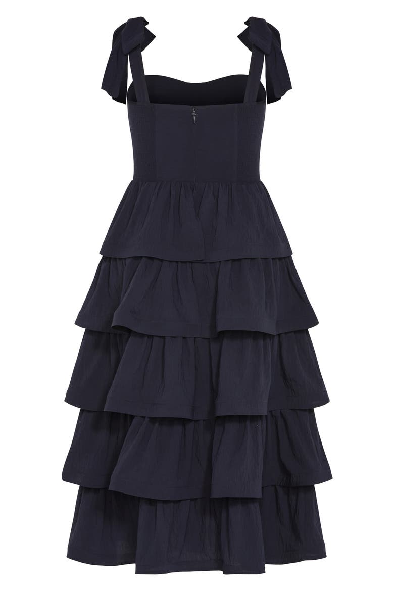 Elina Tie Strap Tiered Midi Dress, Alternate, color, NAVY