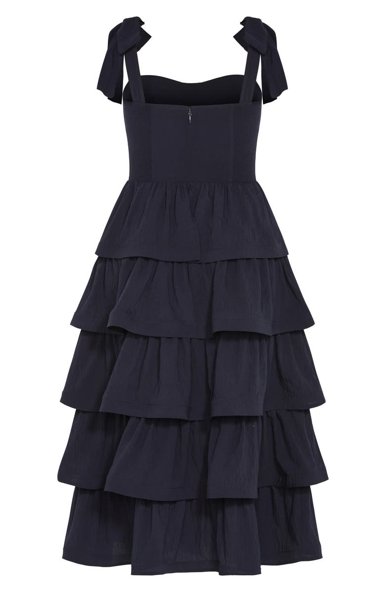 City Chic Elina Tie Strap Tiered Midi Dress, Alternate, color, Navy