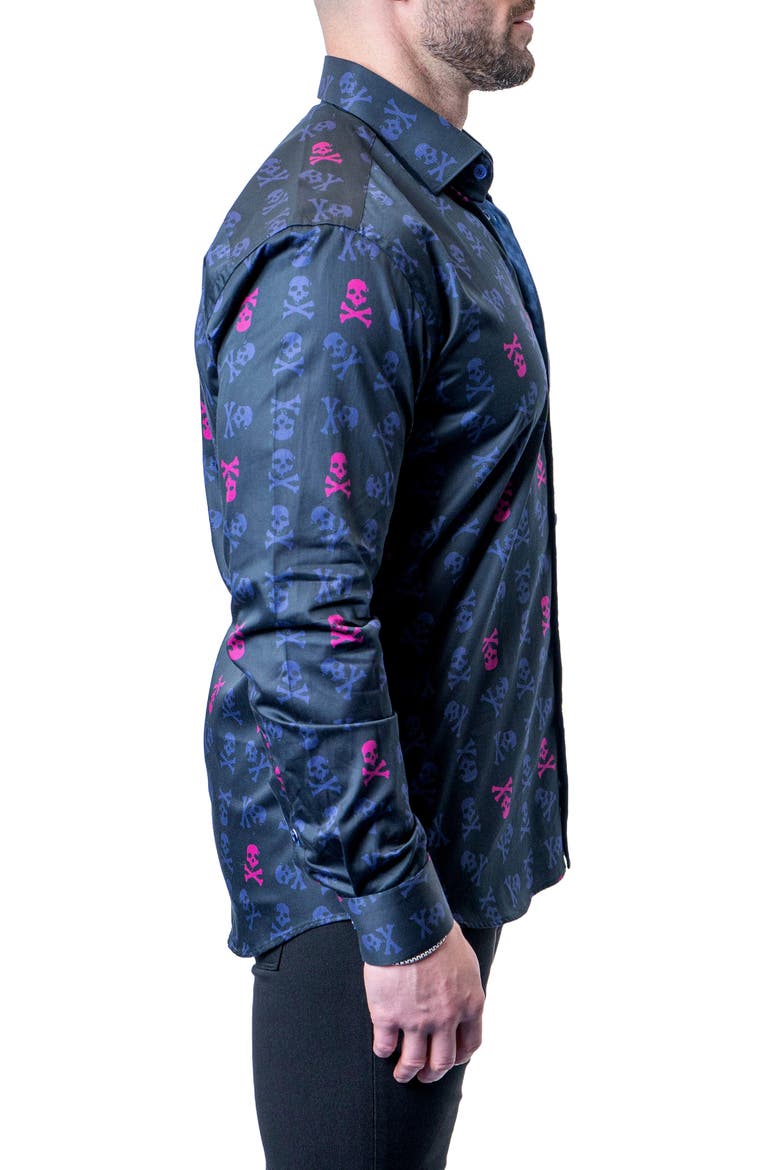 Einstein Skull Line Contemporary Fit Button-Up Shirt, Alternate, color, BLUE MULTI