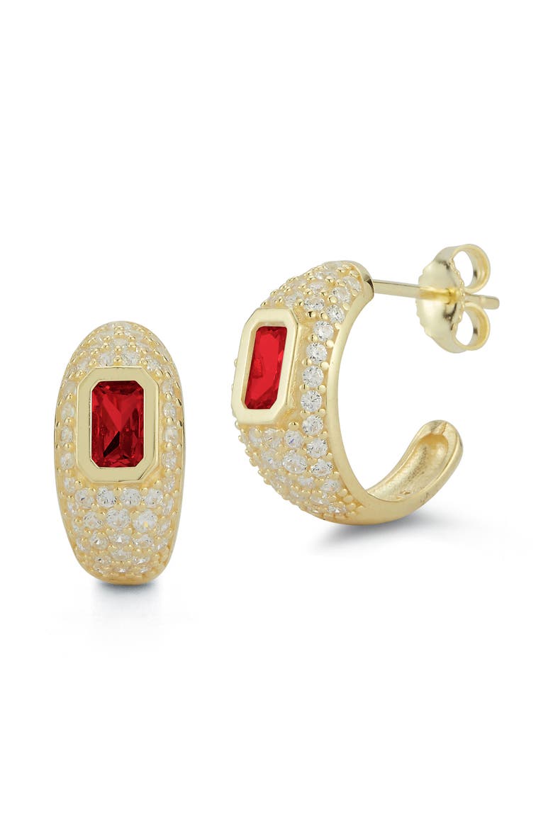 Pavé Hoop Earrings, Main, color, GOLD/ RED