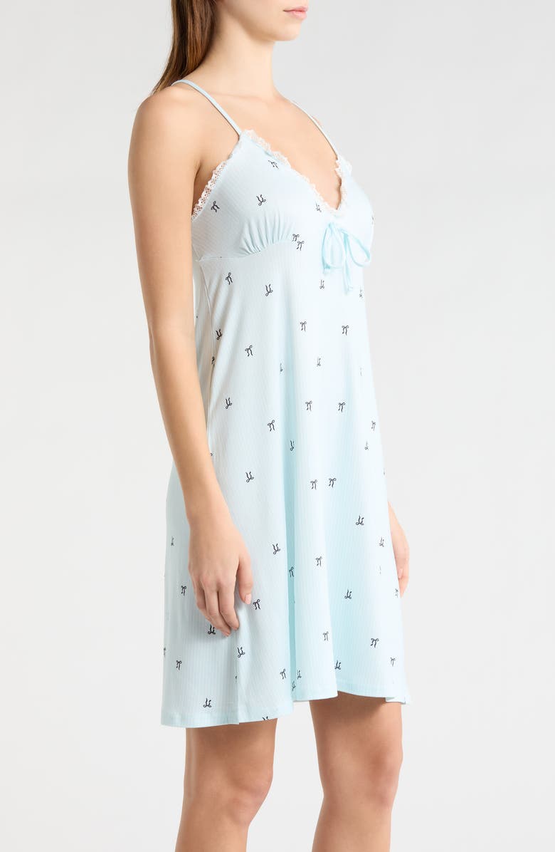 French Connection Eyelet Trim Chemise, Alternate, color, Blue Bow