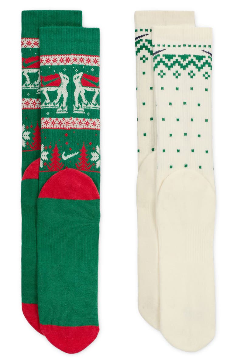 Nike Dri-Fit Assorted 2-Pack Crew Socks, Alternate, color, Green Multi