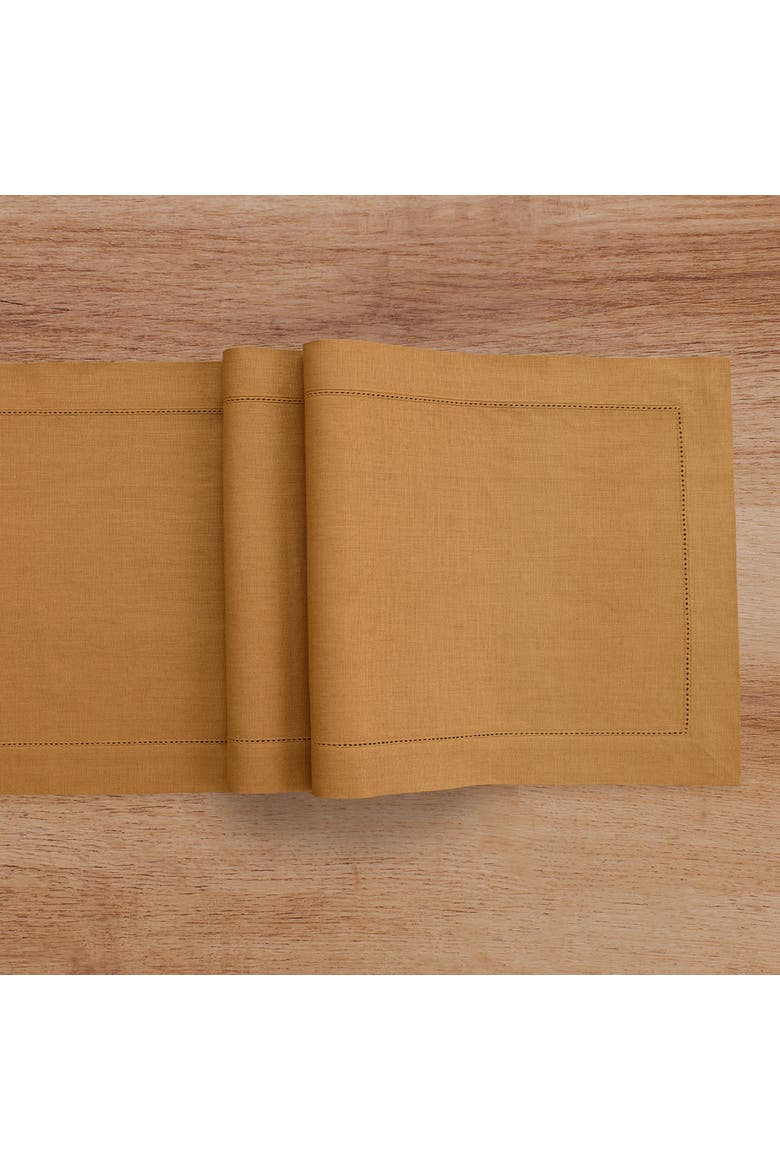 Linen Table Runner - Classic Hemstitch, Alternate, color, Brown Sugar