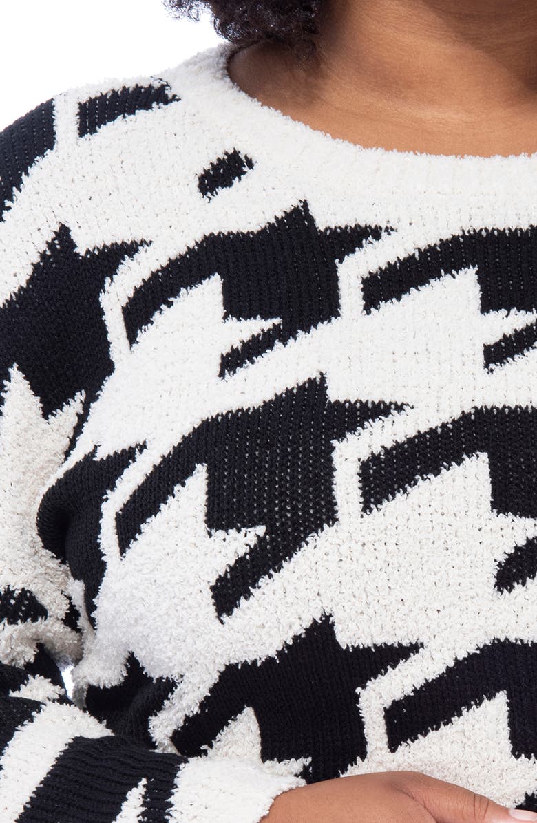 Bobeau Houndstooth Crewneck Pullover Sweater, Alternate, color,