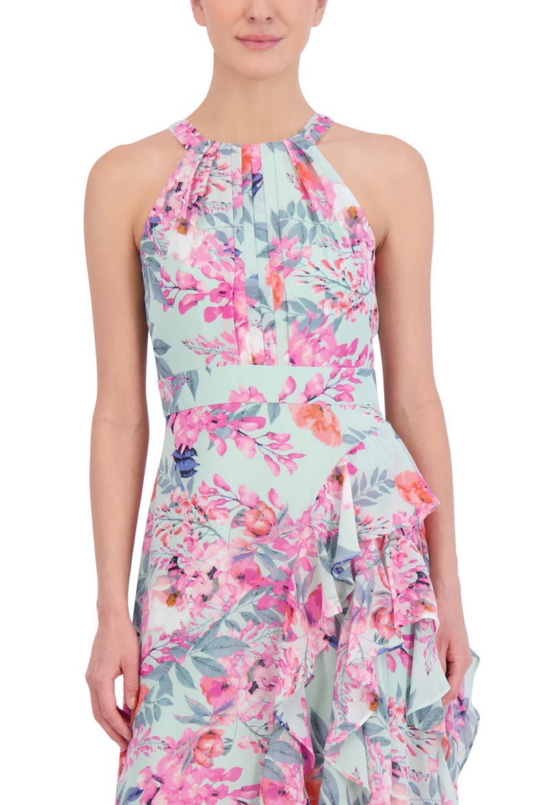Floral Print Asymmetric Ruffle Sleeveless Maxi Dress, Alternate, color, MINT