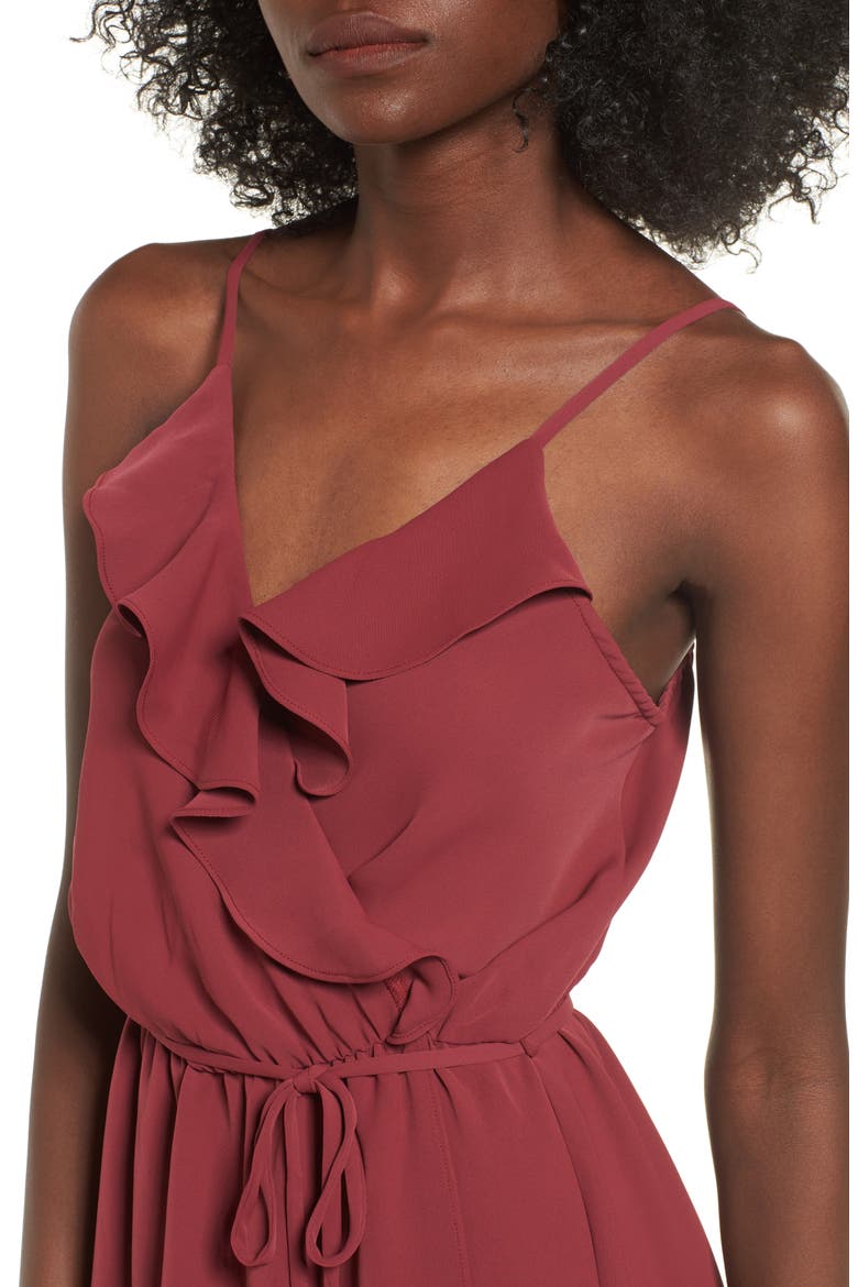Ruffle Wrap Maxi Dress, Alternate, color, ROSEWOOD