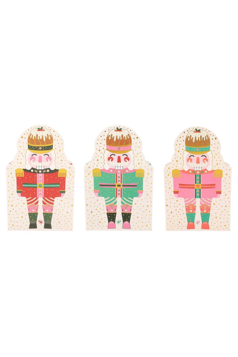 Nutcracker Pop-Up Vase Slip Covers Set of 3 - Gold Foil Die-Cut Nutcracker Paper Vase Sleeves in 3 Festive Colors for Holiday Table Centerpieces, Alternate, color, Multicolor