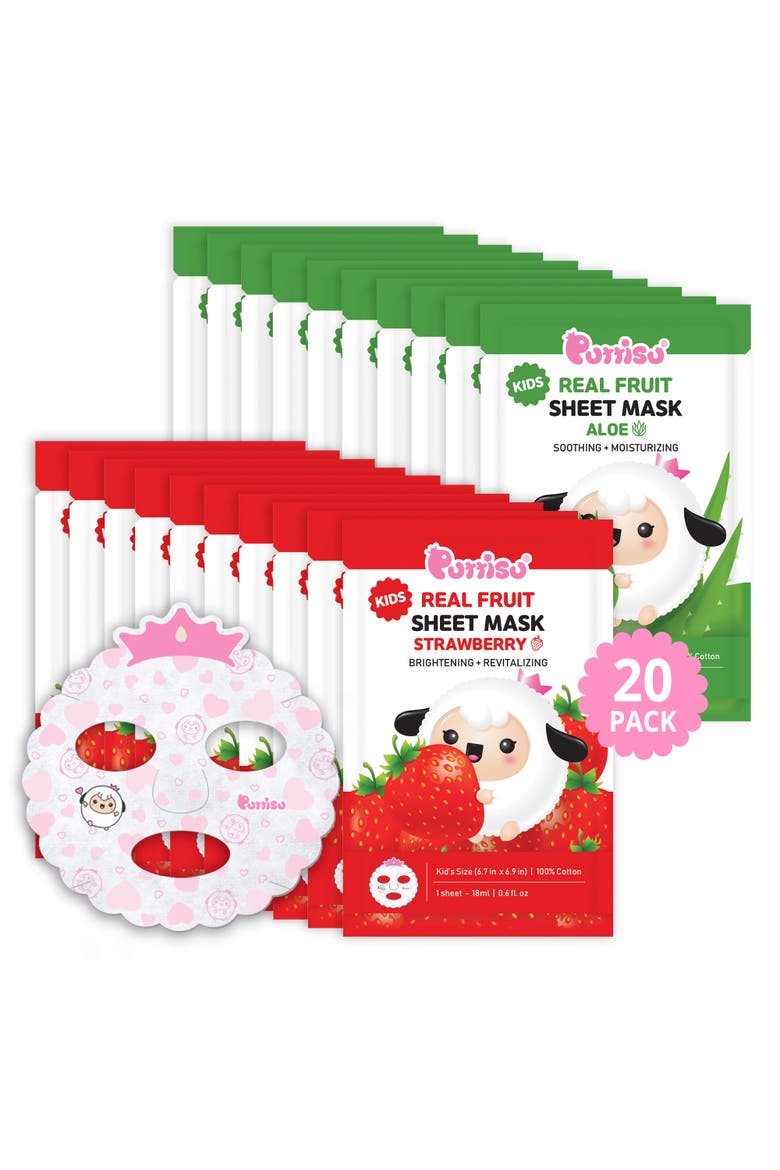 Kids Real Fruit Sheet Mask Strawberry & Aloe Ultimate Multi-Pack, Main, color, Strawberry Aloe 20 sheets