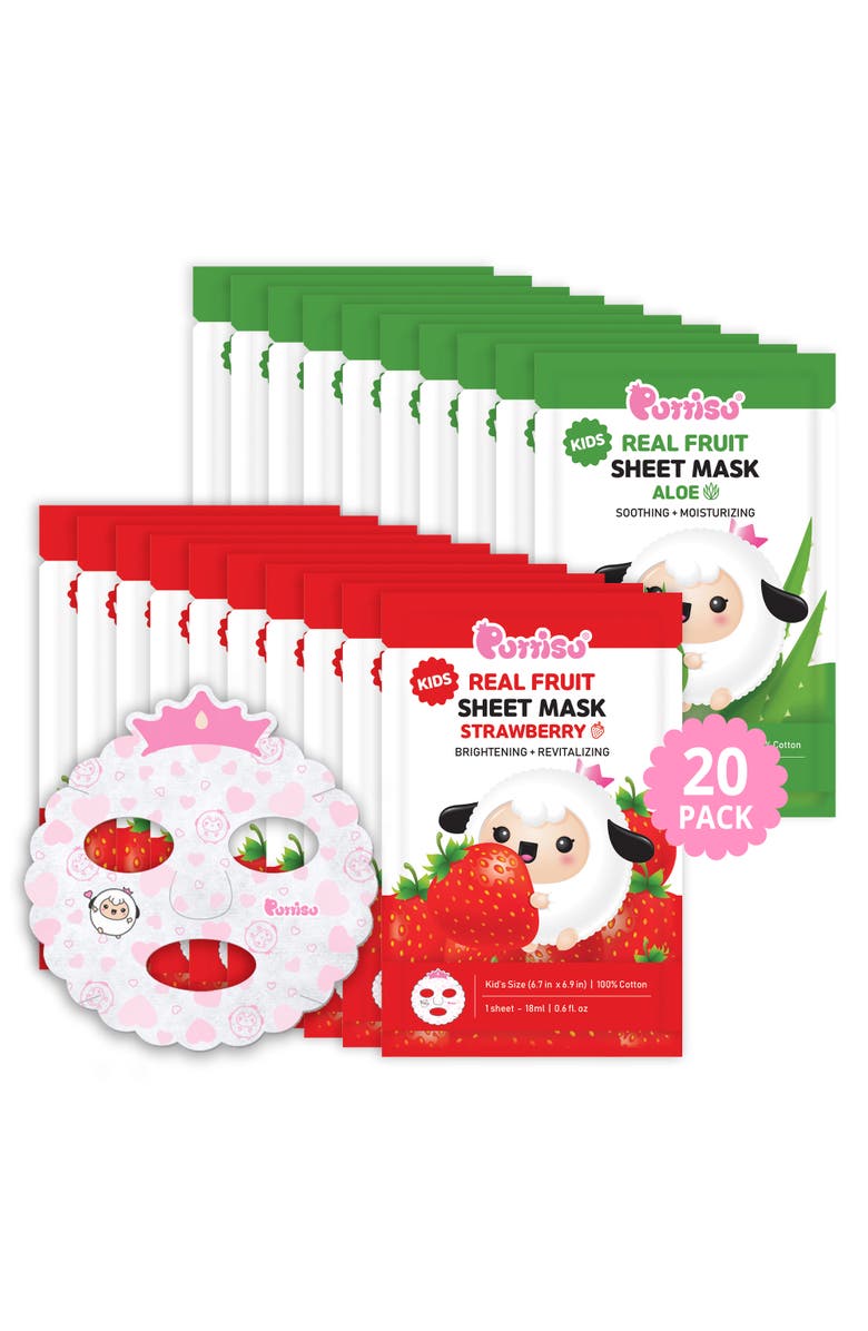Puttisu Kids Real Fruit Sheet Mask Strawberry & Aloe Ultimate Multi-Pack, Main, color, Strawberry Aloe 20 Sheets