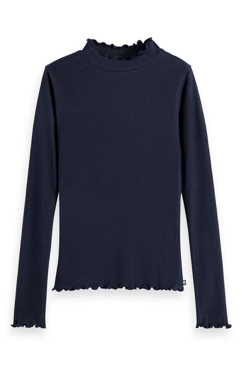 Kids' Cotton Rib Mock Neck Top (Big Kid)