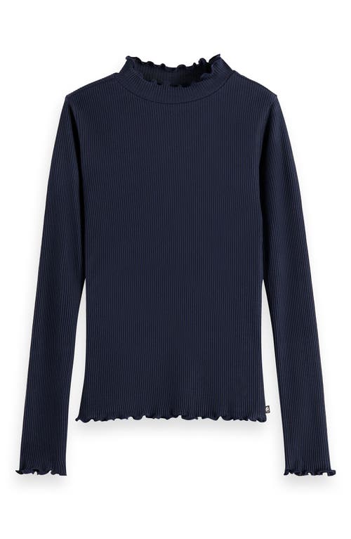 Scotch & Soda Kids' Cotton Rib Mock Neck Top In Blue