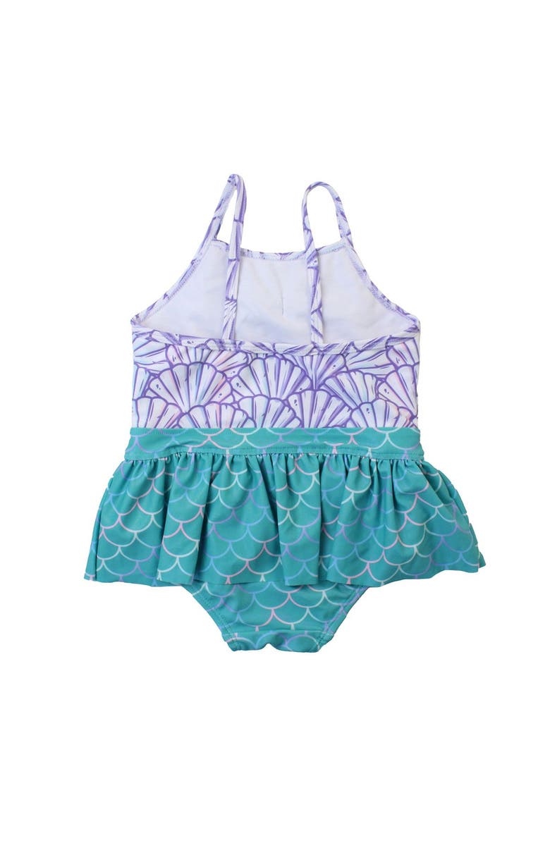 RuffleButts Toddler Girls UPF50+ Big Bow Skirted One Piece, Alternate, color, Magical Mermaid
