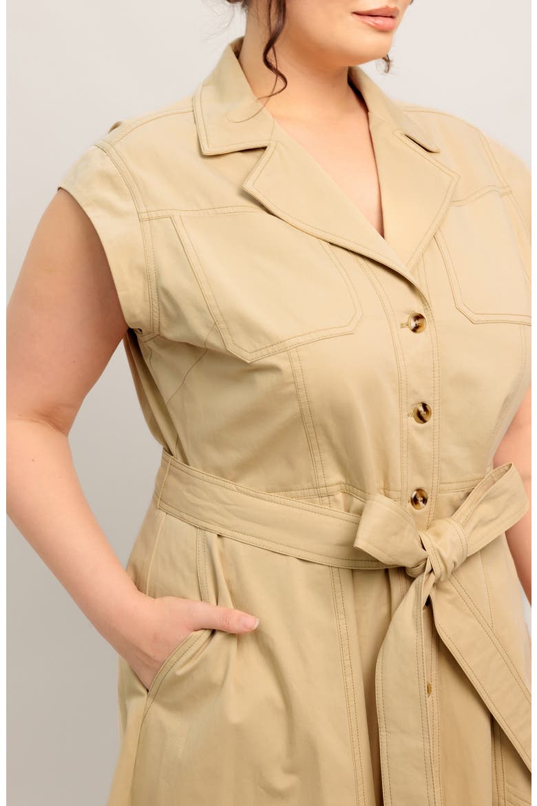 Sleeveless Button-Down Midi Shirtdress, Alternate, color, KHAKI