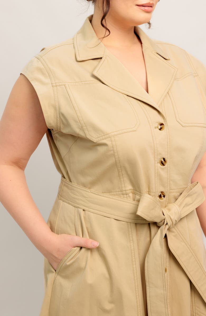 FLYING TOMATO Sleeveless Button-Down Midi Shirtdress, Alternate, color, Khaki