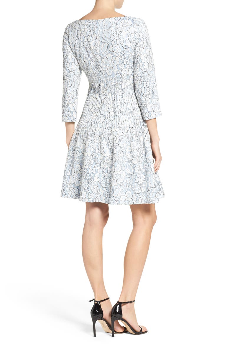 Embroidered Floral Fit & Flare Dress, Alternate, color, IVORY/ BLUE