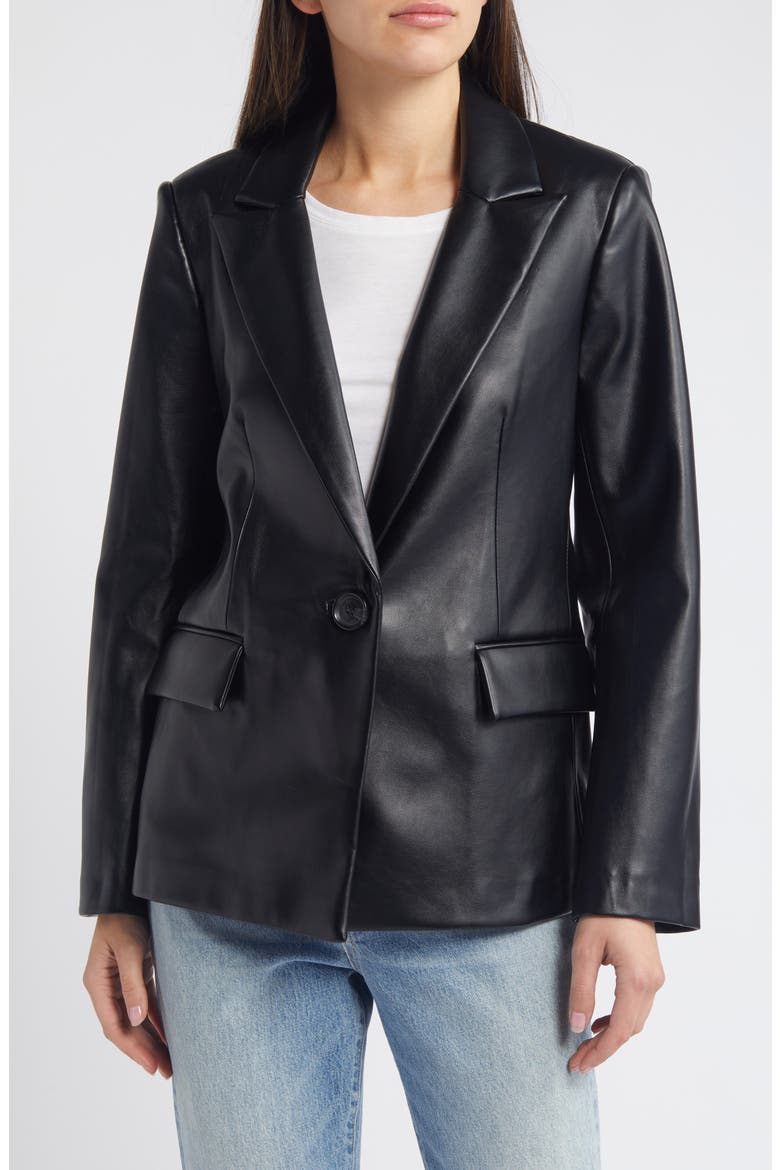 Faux Leather Blazer, Main, color, BLACK