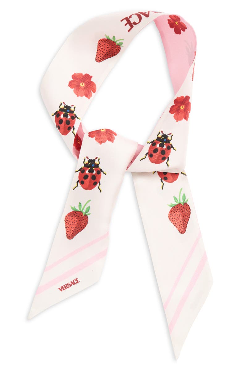 Versace Strawberry Skinny Silk Scarf, Alternate, color,