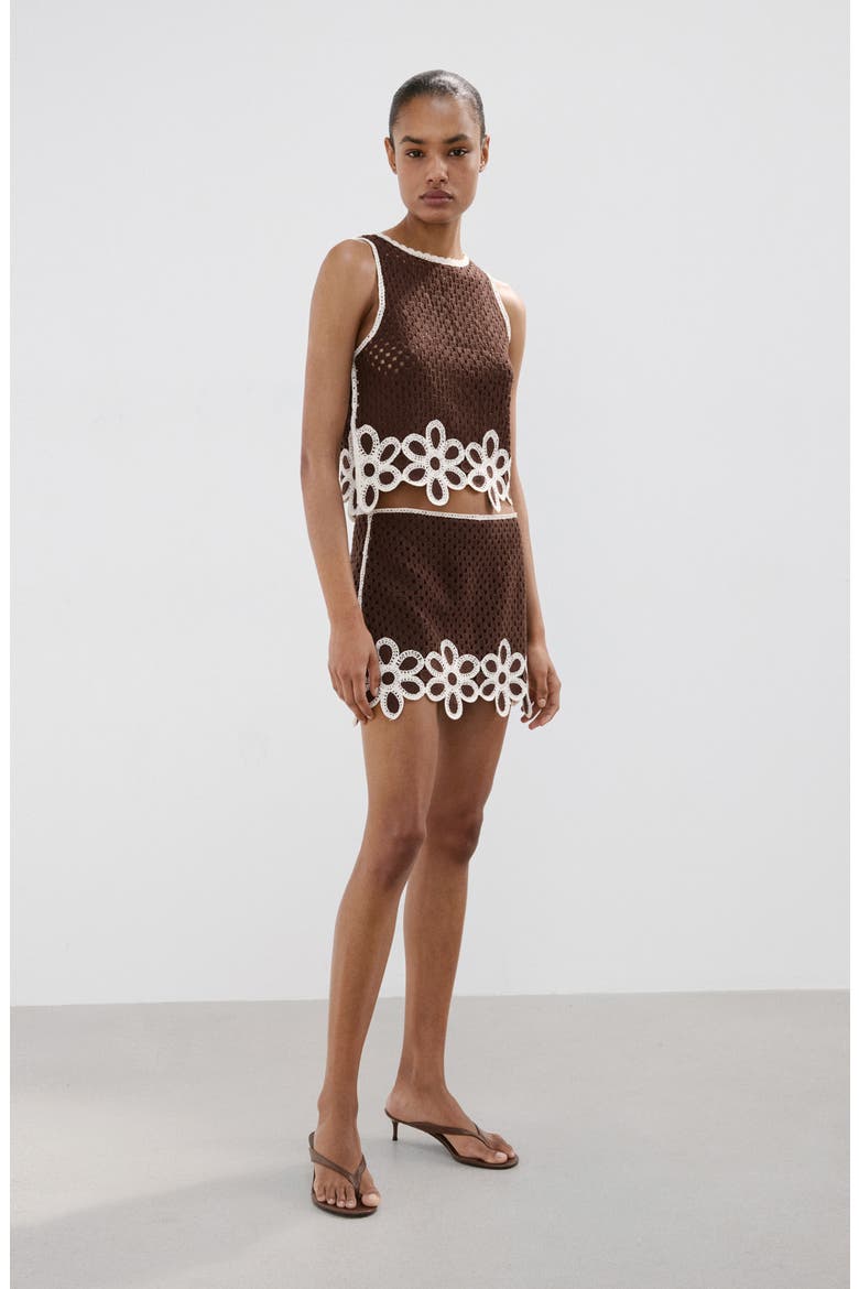 Floral Scalloped Hem Crochet Tank, Alternate, color, BROWN