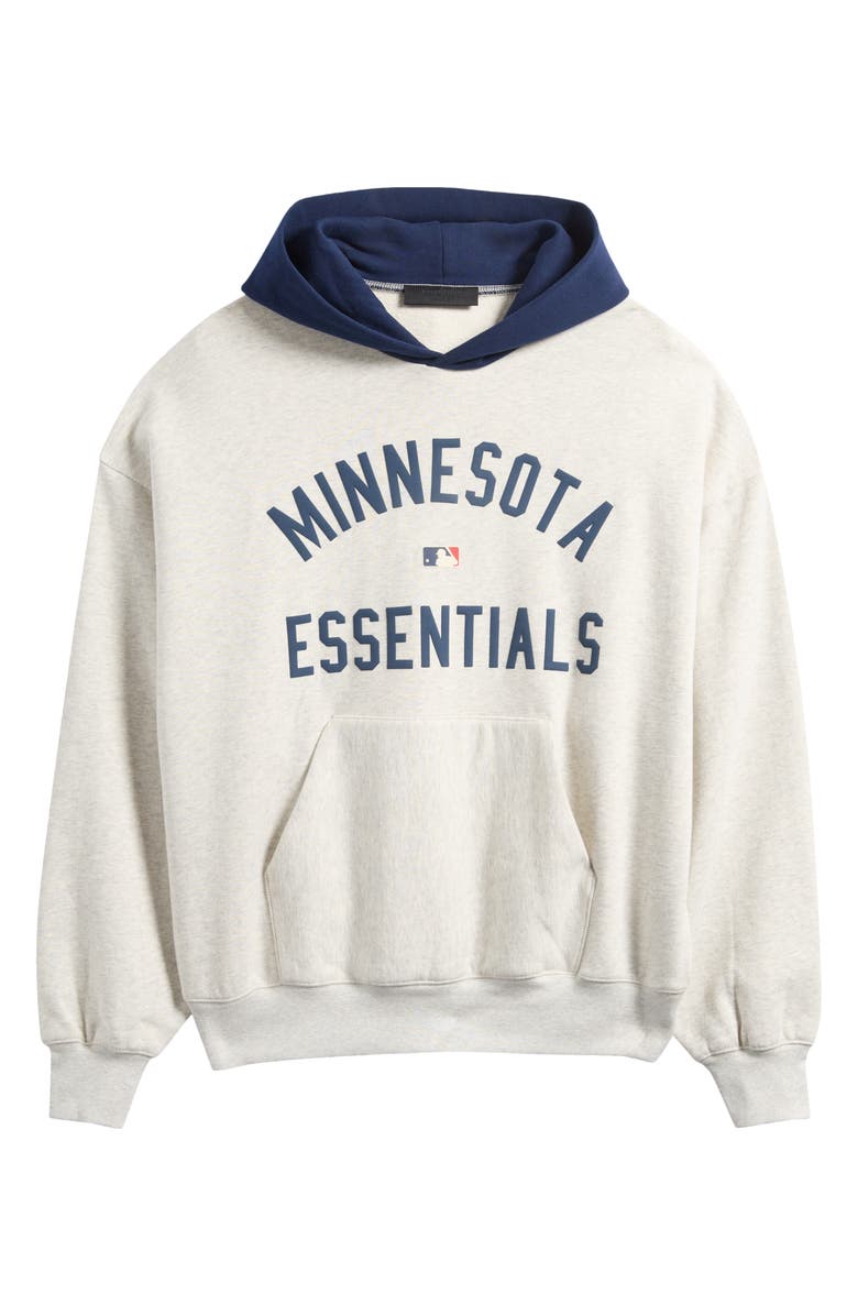 Fear of God Essentials Twins Relaxed Fit Cotton Hoodie, Alternate, color, Light Heather/ Navy Blue